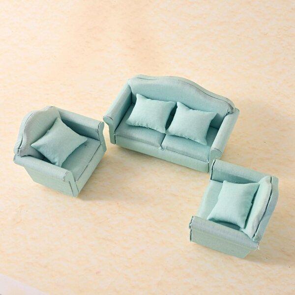 Set Divano Dollhouse 1/12 Miniatura Realistico con Cuscini Rimovibili in Legno e Tessuto