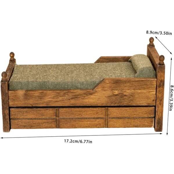 1:12 Miniaturbett aus Holz für Puppenhaus mit abnehmbarem Kissen und Sicherheitskanten