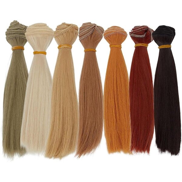 Set 7 Parrucche Lisce per Bambole 15cm in 7 Colori - Accessori Fai da Te