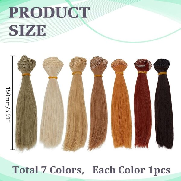 Set 7 Parrucche Lisce per Bambole 15cm in 7 Colori - Accessori Fai da Te