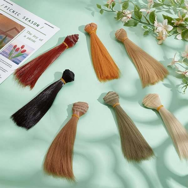Set 7 Parrucche Lisce per Bambole 15cm in 7 Colori - Accessori Fai da Te