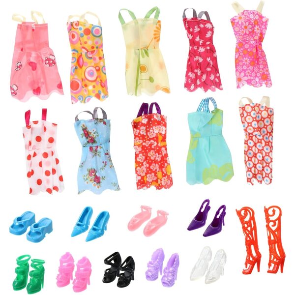 Set mit 60-teiligen farbigen Kleidungsstücken und Schuhen für Puppen, Kostümzubehör für Spiel und Spaß