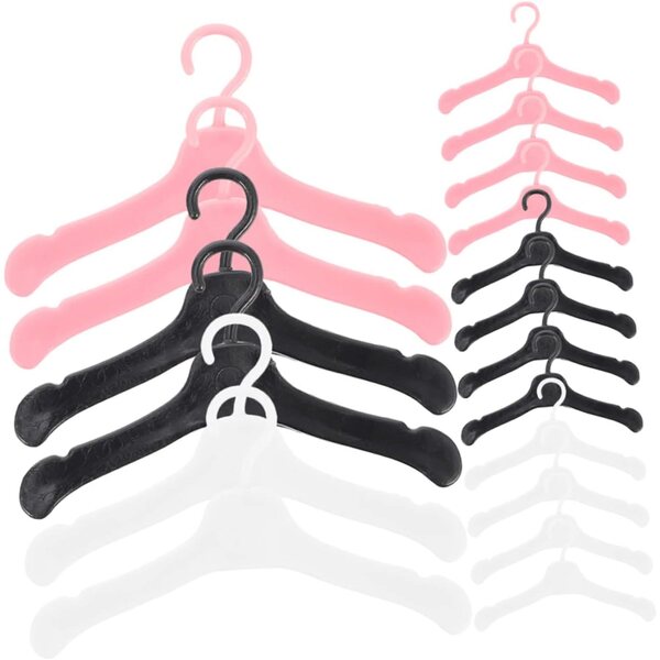 Set 60 Mini Grucce per Bambole in Plastica Resistente Nere e Rosa 5,5x3 cm