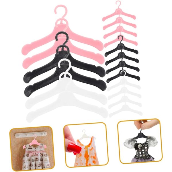 Set 60 Mini Grucce per Bambole in Plastica Resistente Nere e Rosa 5,5x3 cm