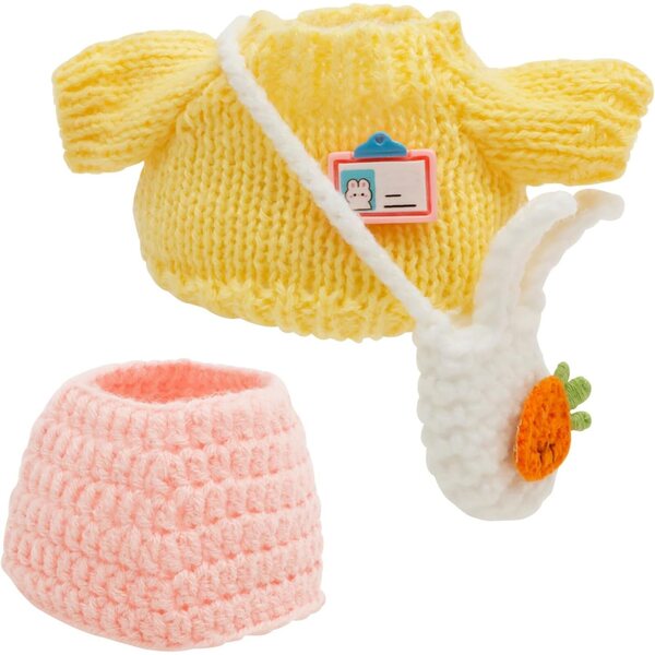 Häkelkleidungsset für 15–17 cm große Puppen mit Pullover, Mütze und Tasche