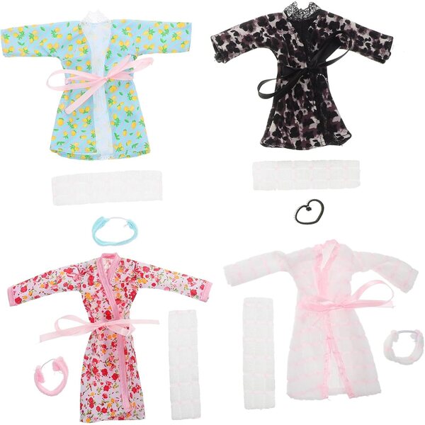 Set 4 Pezzi Pigiama Bambole con Accappatoio Fascia e Asciugamano WEKAMOS