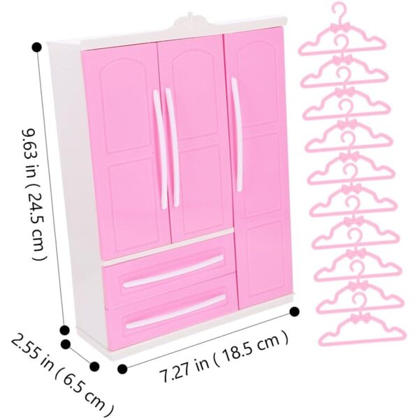 Set Miniature Armadio con 20 Mini Grucce in Metallo Rosa per Casa delle Bambole