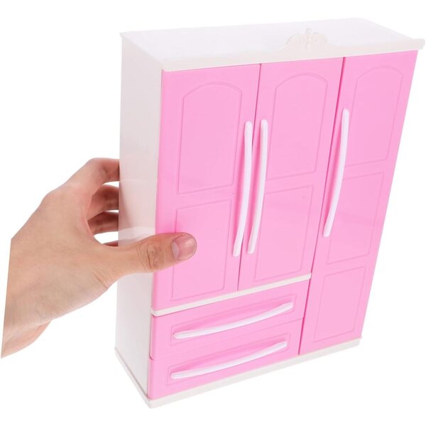 Set Miniature Armadio con 20 Mini Grucce in Metallo Rosa per Casa delle Bambole