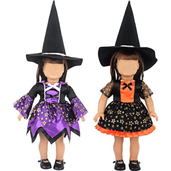 Halloween-Kleidungsset für 18-Zoll-Puppen mit Kleidung, Hüten und Schuhen