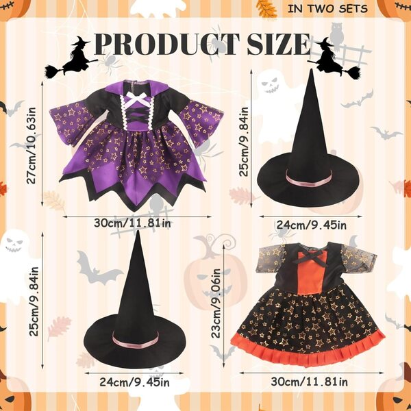 Halloween-Kleidungsset für 18-Zoll-Puppen mit Kleidung, Hüten und Schuhen
