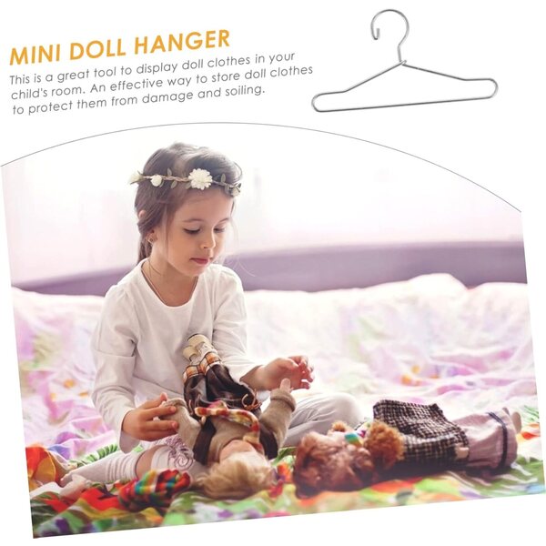 20 Mini-Kleiderbügel aus silbernem Metall für Puppen, Puppenhauszubehör 6,5 cm