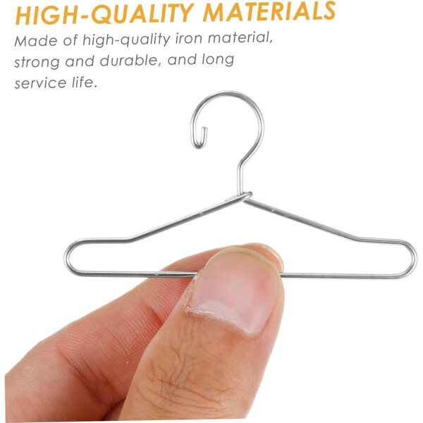 20 Mini-Kleiderbügel aus silbernem Metall für Puppen, Puppenhauszubehör 6,5 cm