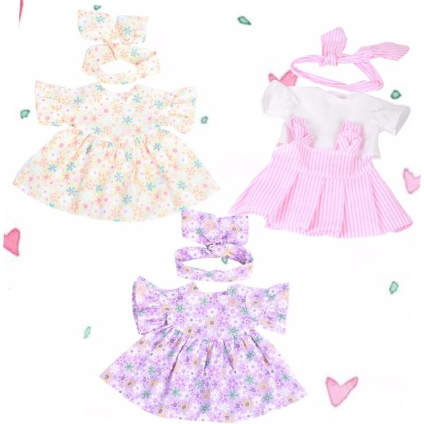 Set 3 Vestiti per Bambole in Tessuto Rosa, Giallo e Viola per Giochi di Vestizione
