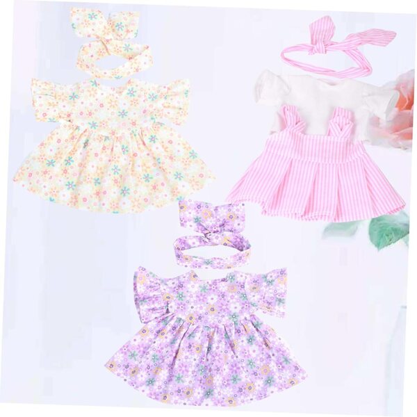 Set 3 Vestiti per Bambole in Tessuto Rosa, Giallo e Viola per Giochi di Vestizione