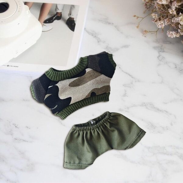 Fischerhut und Tarnkleidung für 17-cm-Puppen – Trendiges Outfit