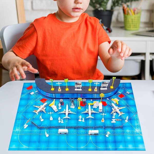 Flughafen-Flugzeugmodell-Set, 70-teilig, luxuriöses Lernspielzeug für Kinder von 3–12 Jahren