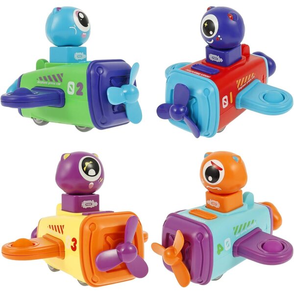 Set mit 4 Push-Go-Spielzeugflugzeugautos aus ABS, tragbar und sicher für Kinder