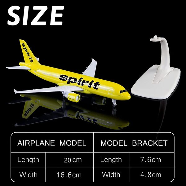 American Spirit A320 Flugzeugmodell im Maßstab 1:300 mit beweglichen Rädern und elegantem Display
