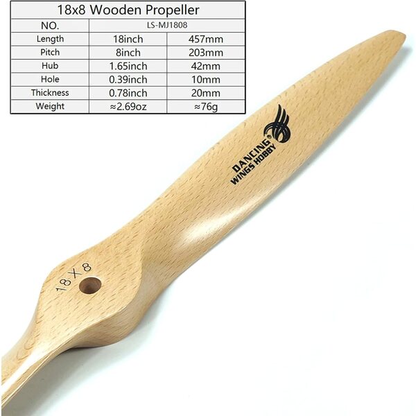 CCW 18" CCW Propeller aus Buchenholz für RC-Flugzeuge mit Nitro- und Benzinmotor