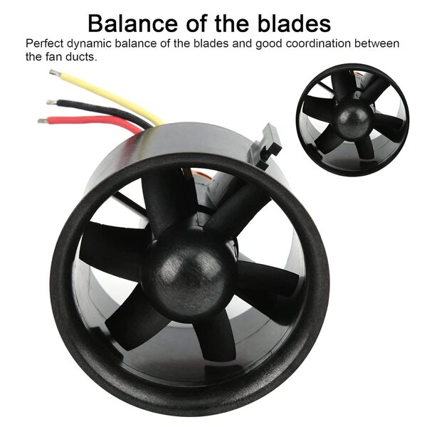 RC-Kanalventilator, 70 mm, 6 Flügel, mit 3800-kV-Motor für RC-Flugzeuge, Schwarz