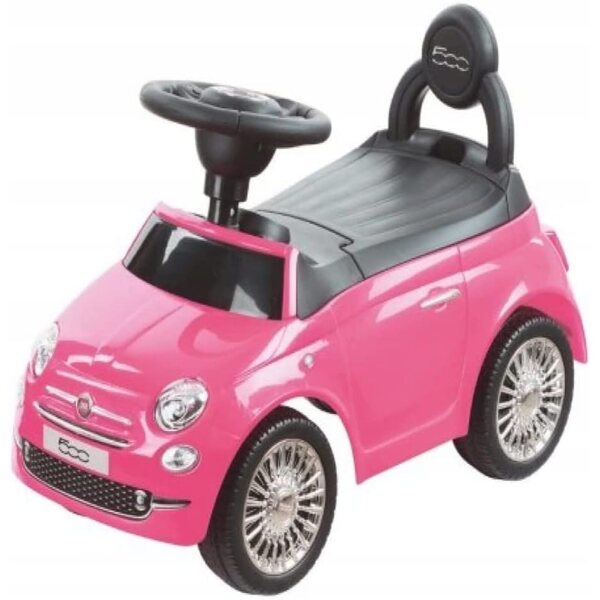 Coil Car Ride Fiat 500 für Kinder mit Geräuschen und Kofferraum unter dem Sitz in Rosa