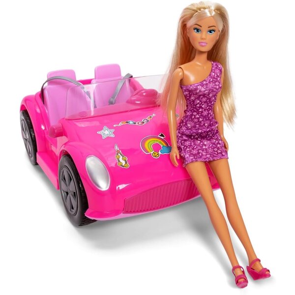 Simba Steffi Love Beach Car con passeggino da spiaggia e adesivi, 29 cm per bambole