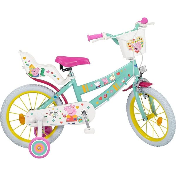TOIMSA 16'' Peppa Pig Fahrrad mit verstellbarem Sattel, Korb und Kinderwagenzubehör
