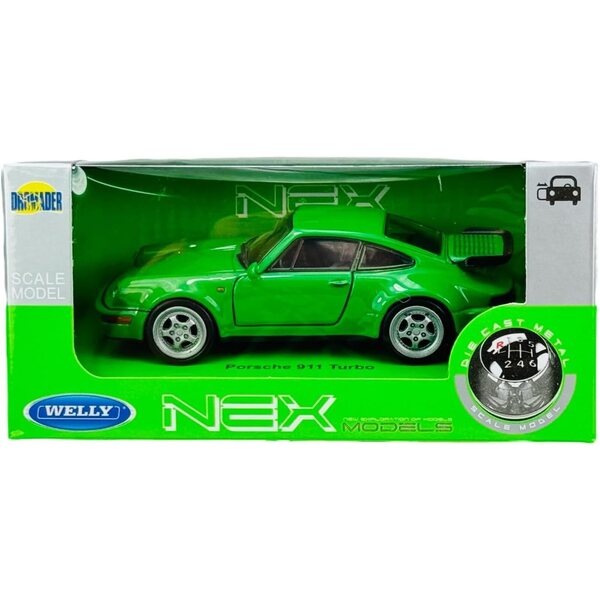 Porsche 911 964 Turbo 1988–1994, grünes Modell, 1:34–1:39, Metall mit Türen zum Öffnen