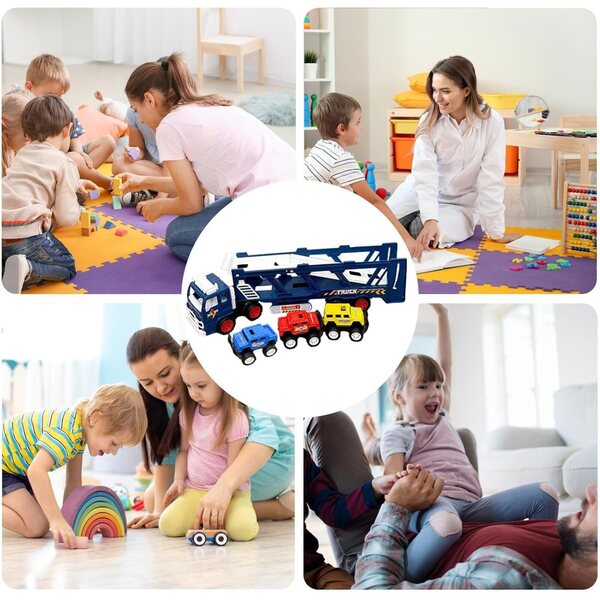 XGarage Spielzeugtransporter mit Rampe und 3 Mini-Trägheitsautos für Kinder