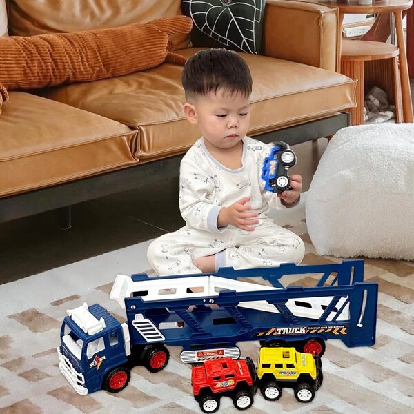 XGarage Spielzeugtransporter mit Rampe und 3 Mini-Trägheitsautos für Kinder