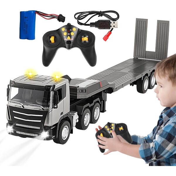 83 cm großer ferngesteuerter Sattelschlepper mit Lichtern und Geräuschen, 2,4-GHz-Fernbedienung, langlebiges ABS-Material