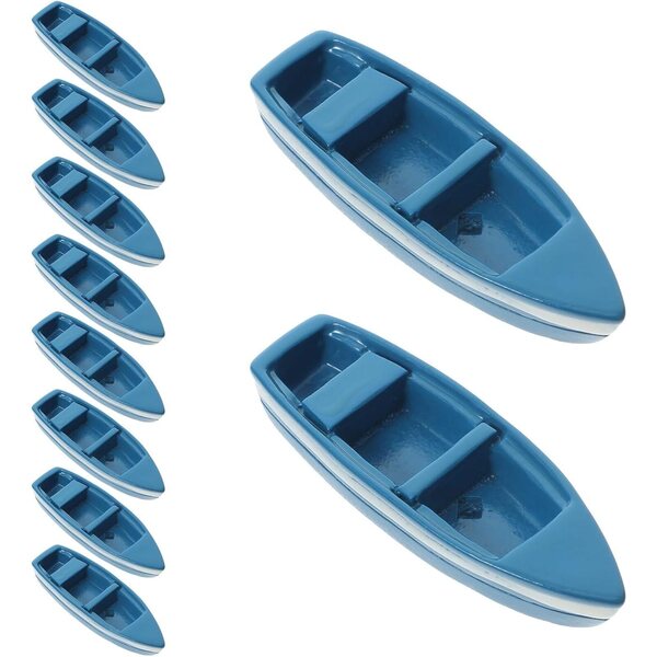 Set 10 Mini Yacht in Resina Blu per Microlandscape e Decorazioni Marine Realistiche