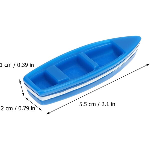Set 4 Mini Barche in Resina Blu con Pagai in Legno Decorazioni Nautiche