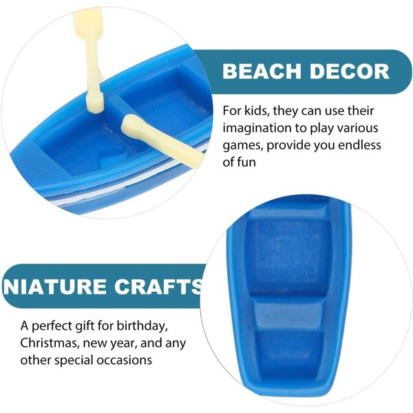 Set 4 Mini Barche in Resina Blu con Pagai in Legno Decorazioni Nautiche