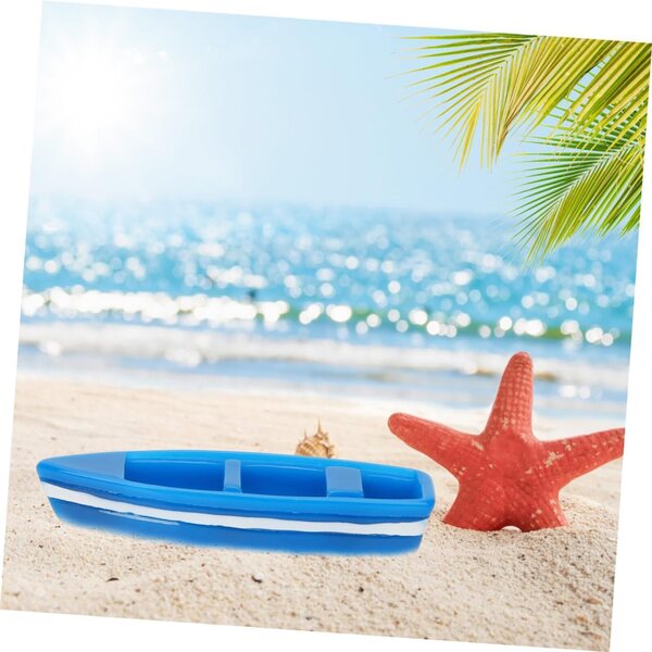 Set 4 Mini Barche in Resina Blu con Pagai in Legno Decorazioni Nautiche