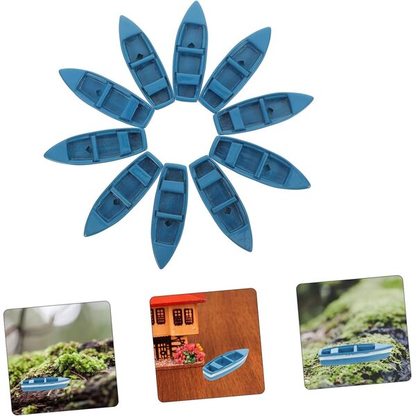 Set 10 Mini Yacht in Resina Blu per Decorazioni Giardino delle Fate e Diorami