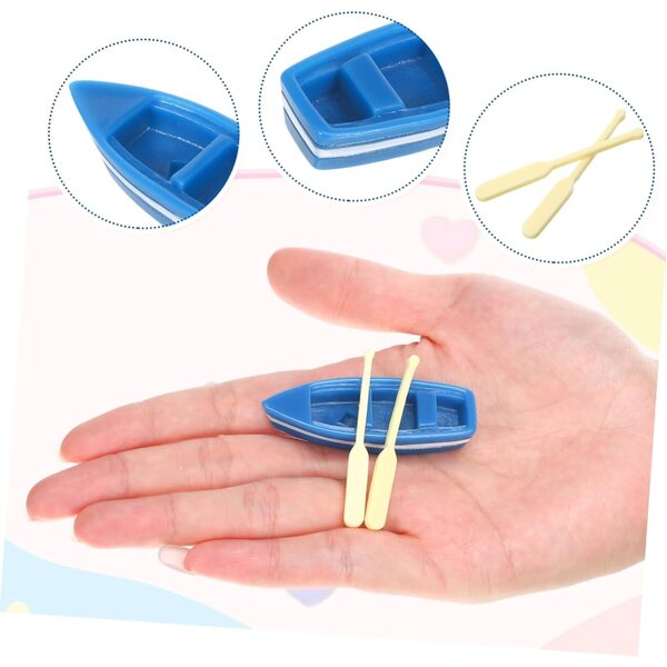 Gatuida Set 2 Mini Barche Blu in Resina per Micro Paesaggio e Decorazioni Casa
