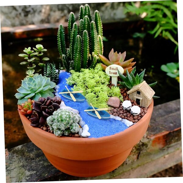 Gatuida Set 2 Mini Barche Blu in Resina per Micro Paesaggio e Decorazioni Casa