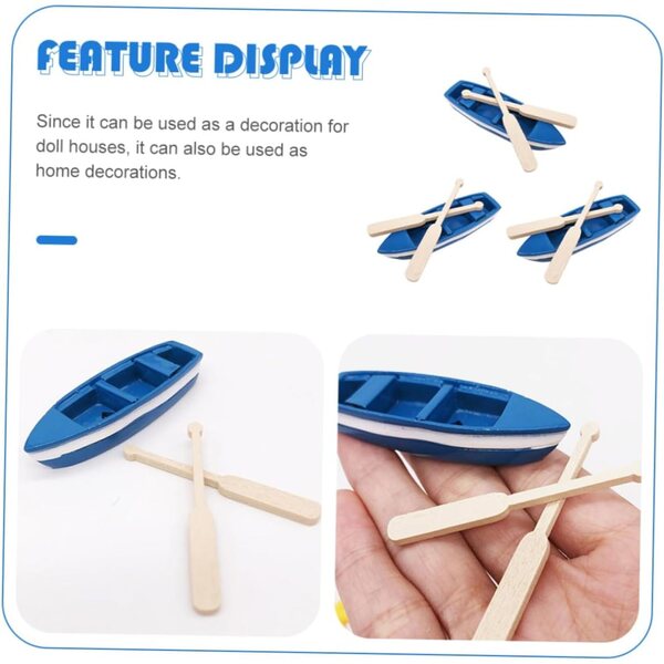 UPKOCH Set 3 Miniature Barche in Resina con Pagaie in Legno, Decorazioni Casa e Bambole