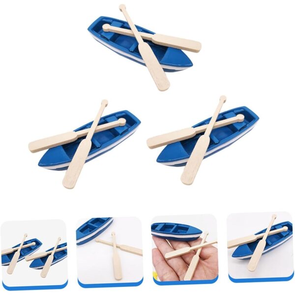 UPKOCH Set 3 Miniature Barche in Resina con Pagaie in Legno, Decorazioni Casa e Bambole