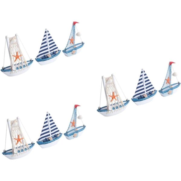 ABOOFAN Set mit 9 hölzernen Segelbooten, nautische Dekorationen für Zuhause und Party