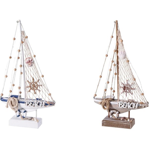 Barca a vela decorativa in legno con 14 LED luminosi, 31 cm, 2 colori a scelta