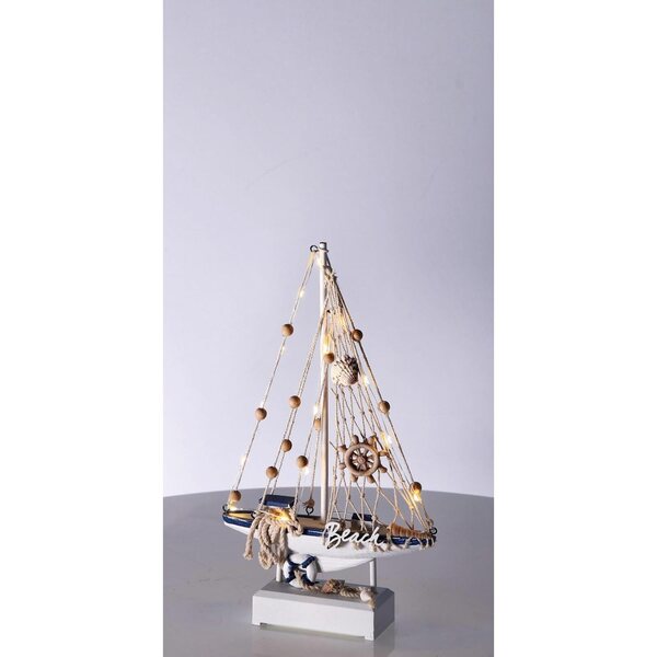 Barca a vela decorativa in legno con 14 LED luminosi, 31 cm, 2 colori a scelta