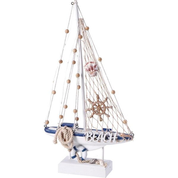 Barca a vela decorativa in legno con 14 LED luminosi, 31 cm, 2 colori a scelta