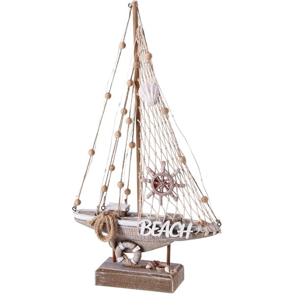 Barca a vela decorativa in legno con 14 LED luminosi, 31 cm, 2 colori a scelta