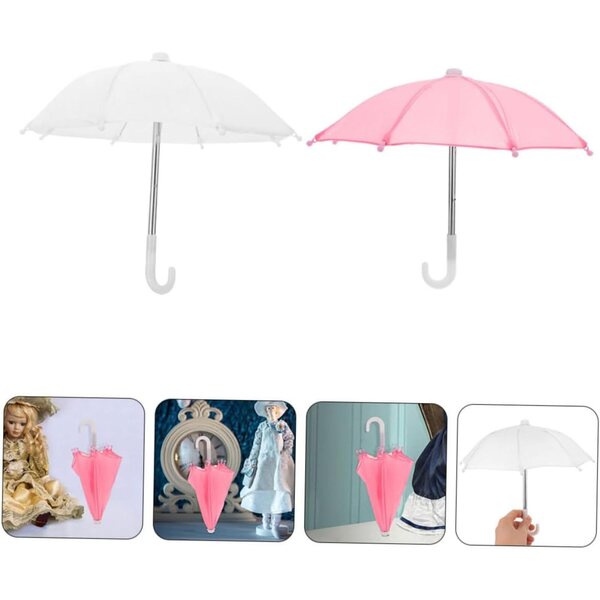 Beaupretty Mini-Regenschirme in Weiß und Rosa für Puppenhäuser – Dekorations- und Fotozubehör