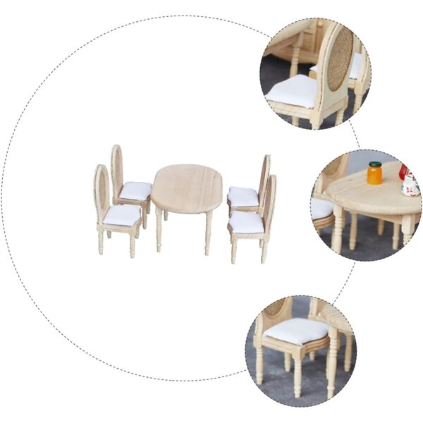 Gatuida Mini Tavolo e Sedie in Legno per Casa in Miniatura - Decorazioni Fai da Te