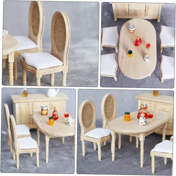 Gatuida Mini Tavolo e Sedie in Legno per Casa in Miniatura - Decorazioni Fai da Te