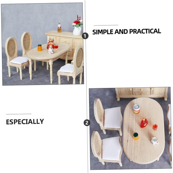 Gatuida Mini Tavolo e Sedie in Legno per Casa in Miniatura - Decorazioni Fai da Te
