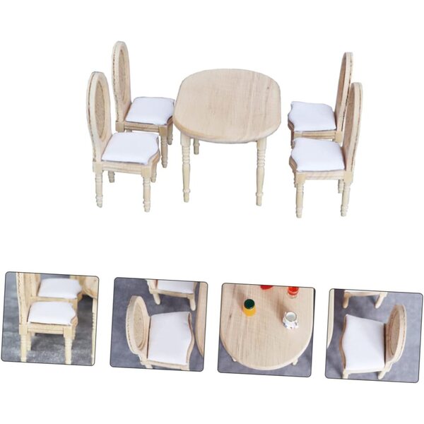 Gatuida Mini Tavolo e Sedie in Legno per Casa in Miniatura - Decorazioni Fai da Te